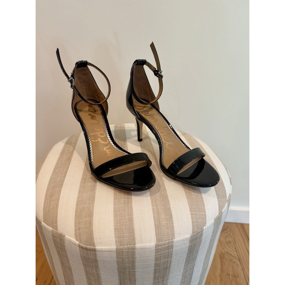 Sam Edelman Black Patent Leather Heels Ankle Strap US 8.5 Cocktail Formal Patti